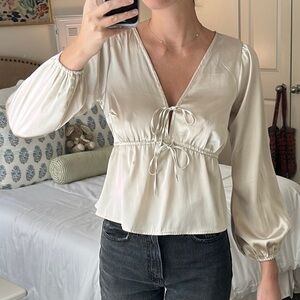 Abercrombie & Fitch Cream Tie Front Peplum Blouse